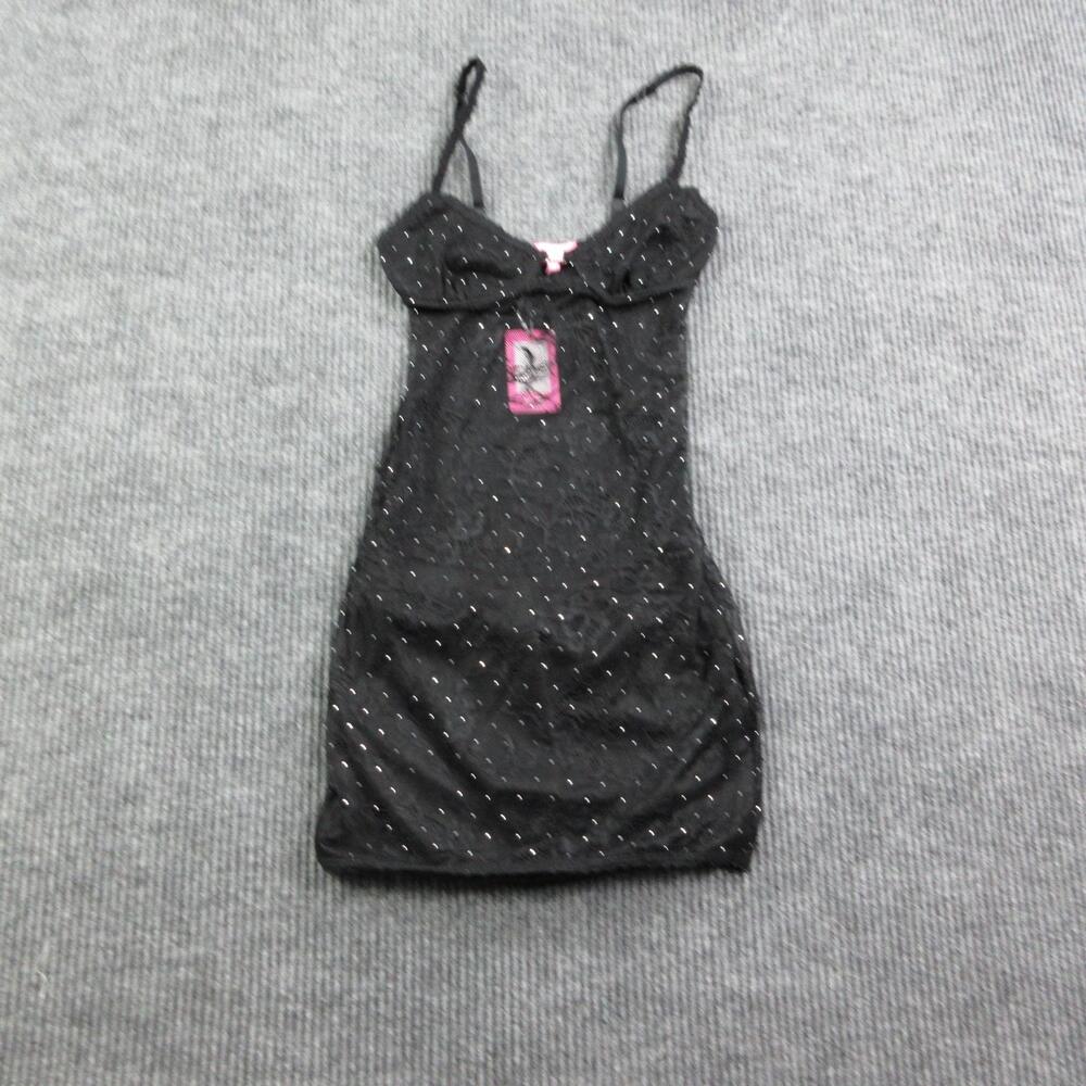 Edikted Chemise Womens XS Black Lace Floral Rhinestone Bow Adjustable NWT